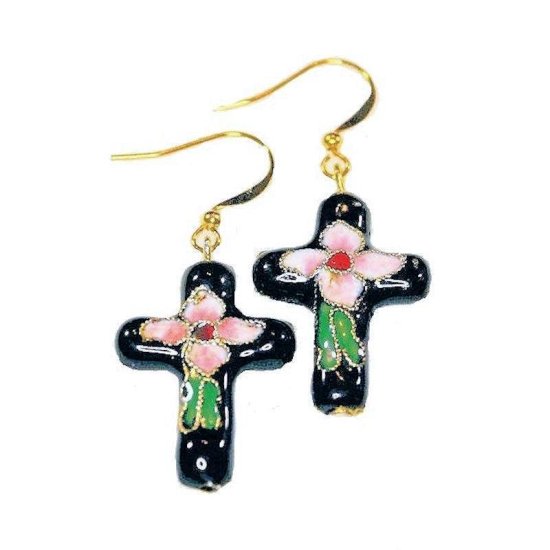 Earrings Cross Beaded Charm - Click Image to Close