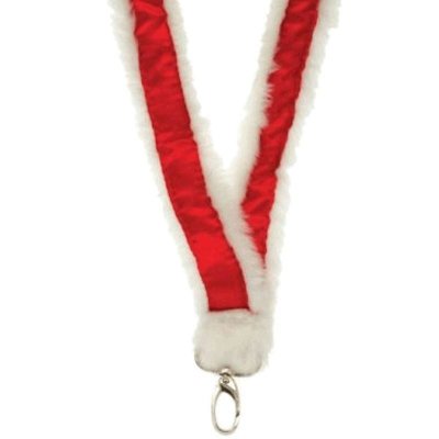 Badge Holder Christmas Furry Red and White