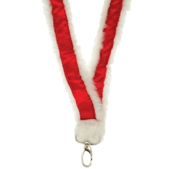 Badge Holder Christmas Furry Red and White - Click Image to Close