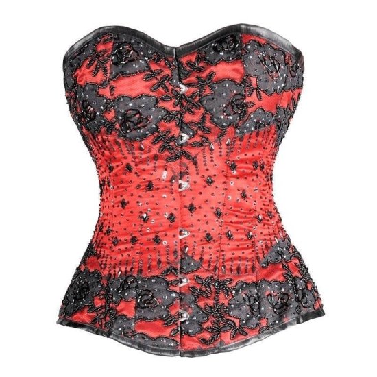 Steel Boned Corset Red Hand Beaded - Click Image to Close