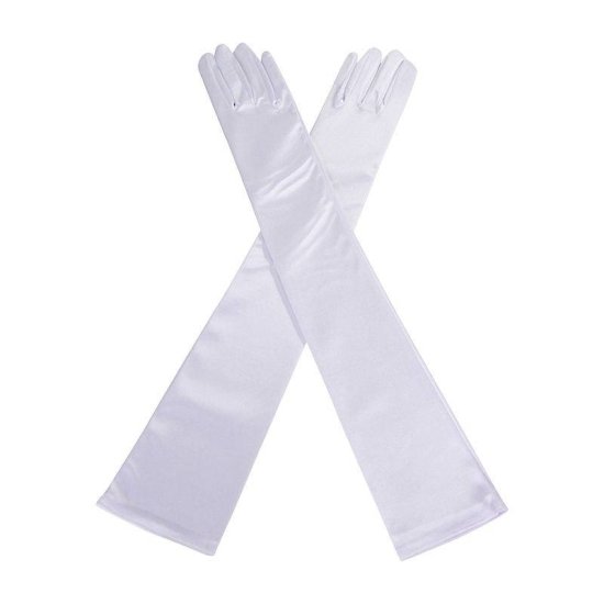 Gloves White Satin Long and Glamrous - Click Image to Close