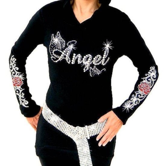 Shirt Rhinestone Hoodie Angel and Roses Sabrina Barnett - Click Image to Close