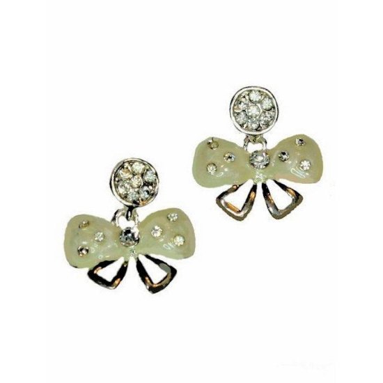 Earrings White Bows and Polka Dots - Click Image to Close