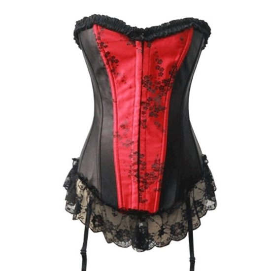 Corset Black with Red Center and Garters - Click Image to Close