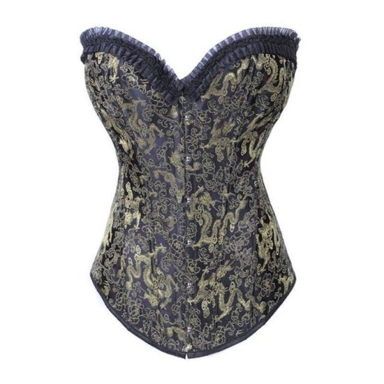 Corset Black with Gold Dragon Designs - Click Image to Close