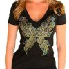 T-Shirt Rhinestone Peacock Butterfly by Sabrina Barnett