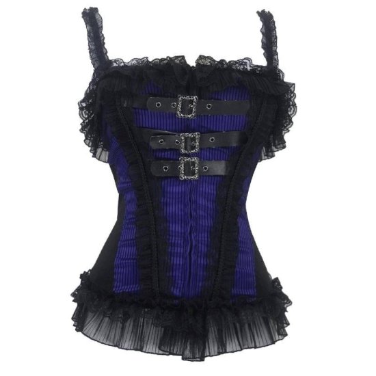 Corset Purple with Buckles, Stripes and Ruffles - Click Image to Close