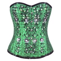 Steel Boned Corset Green Hand Beaded