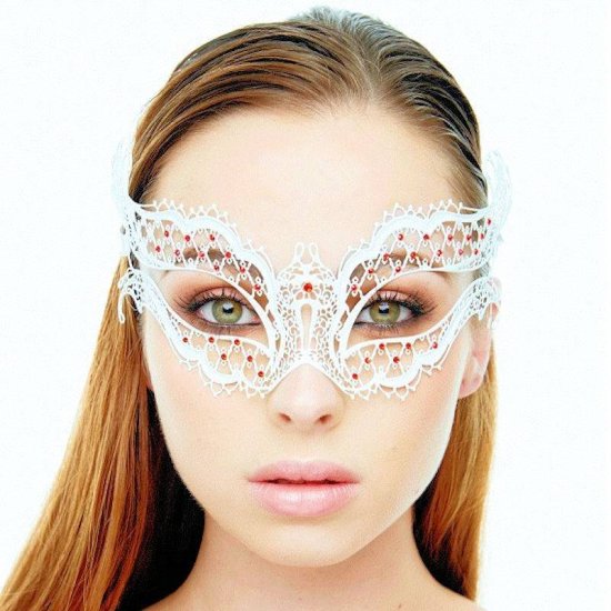 Mask White Bridal Fairy with Red Crystals - Click Image to Close