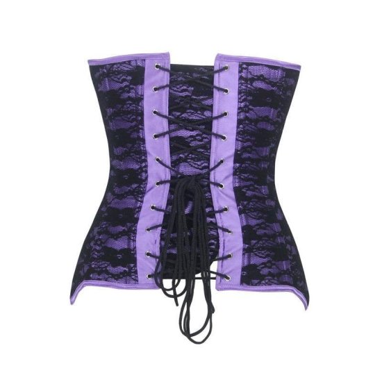 Steel Boned Underbust Corset Purple Lace Waist Trainer - Click Image to Close