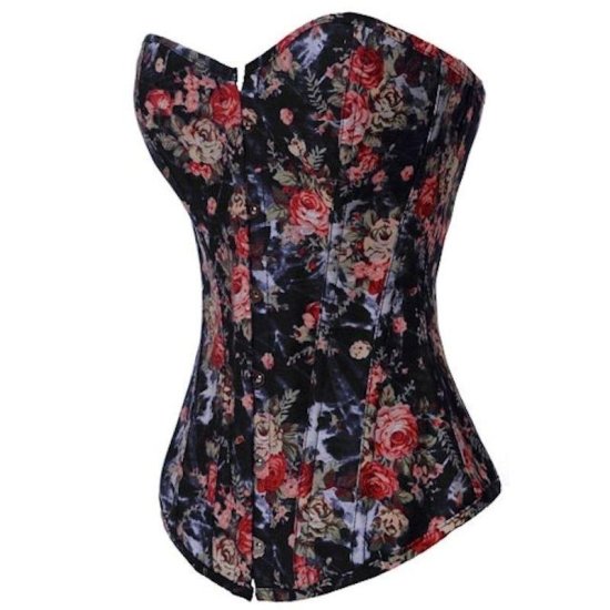 Corset Black Denim with Roses - Click Image to Close