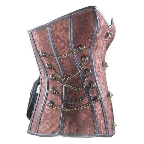 Steel Boned Corset Brown with Hinges Also Plus Sizes - Click Image to Close