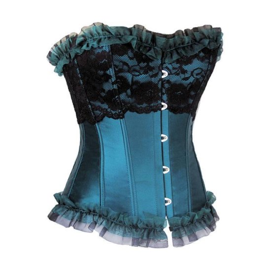 Corset Teal with Black Lace Overlay Design - Click Image to Close