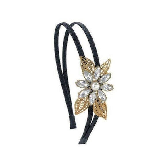 Headband Jeweled Flower with Crystals - Click Image to Close