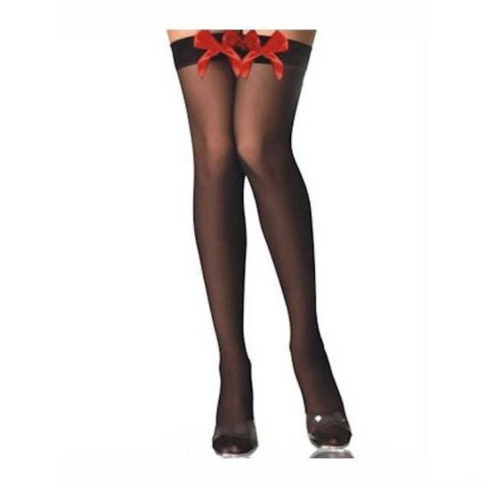 Stockings Black Thigh High with Red Bow - Click Image to Close