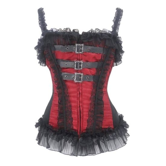 Corset Red with Buckles, Stripes and Lace - Click Image to Close