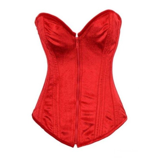 Steel Boned Corset Red Velvet with Zipper - Click Image to Close