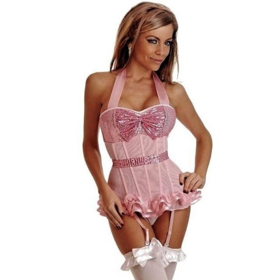 Bustier Pink Show Girl Costume - Click Image to Close