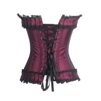 Corset Burgundy Satin with Ruffle Edging