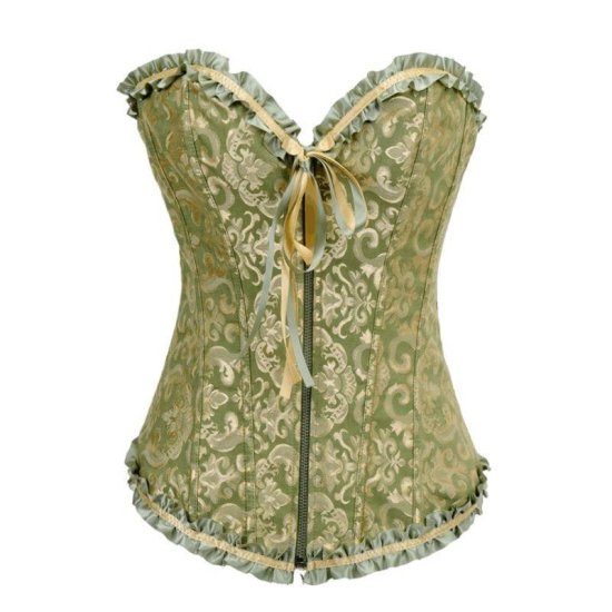 Corset Green with Ruffle and Front Zipper - Click Image to Close