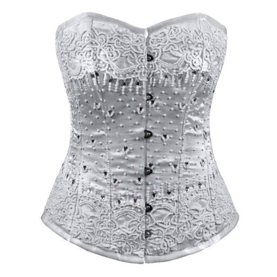 Bridal Corset Steel Boned White Hand Beaded Also Plus Sizes - Click Image to Close