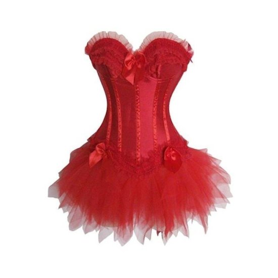 Corset Red with Ruffle Bodice and Side Zipper - Click Image to Close