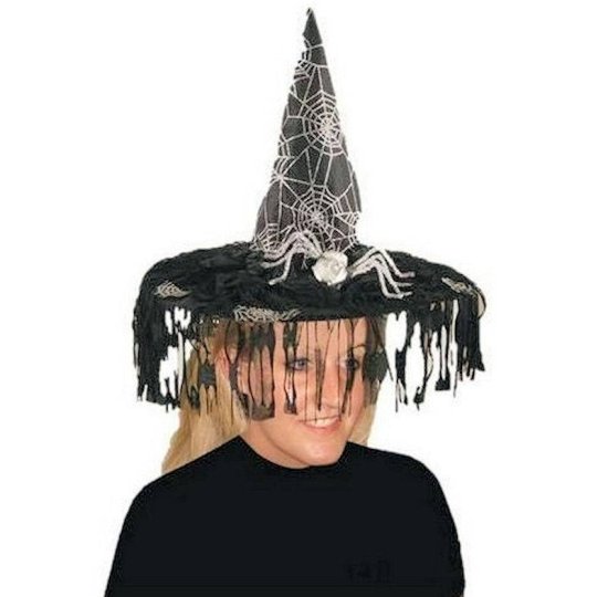 Witch Hat for a Halloween Costume in Spiderweb Design - Click Image to Close
