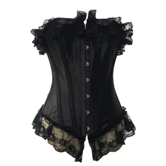 Corset Black with Longer Bottom Lace Ruffle - Click Image to Close