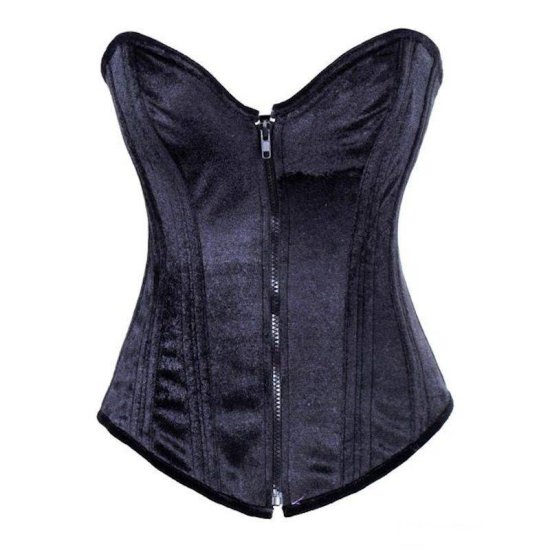 Steel Boned Corset Black Velvet with Front Zipper - Click Image to Close