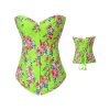 Corset Green Heavy Denim Fabric with Floral Designs