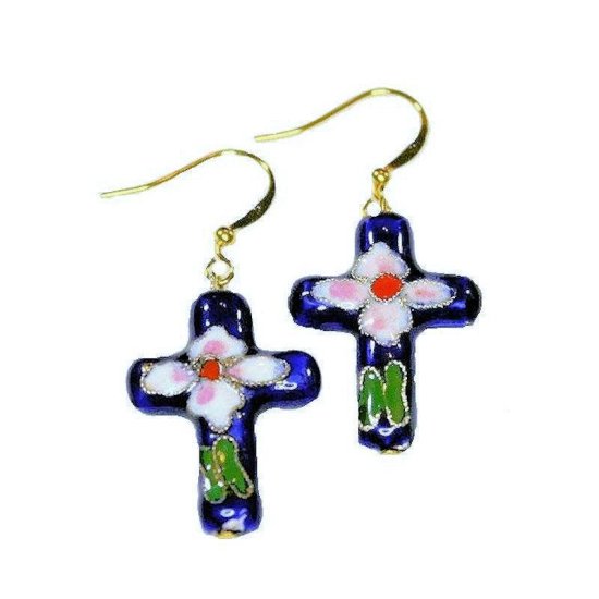 Earrings Cross Beaded Charm - Click Image to Close