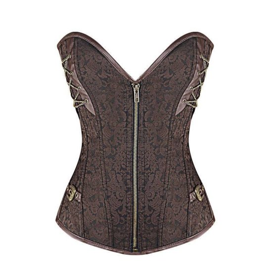 Steel Boned Corset Brown Also in Plus Sizes - Click Image to Close