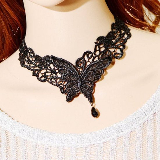 Choker Necklace Braided Lace Butterfly Delight - Click Image to Close