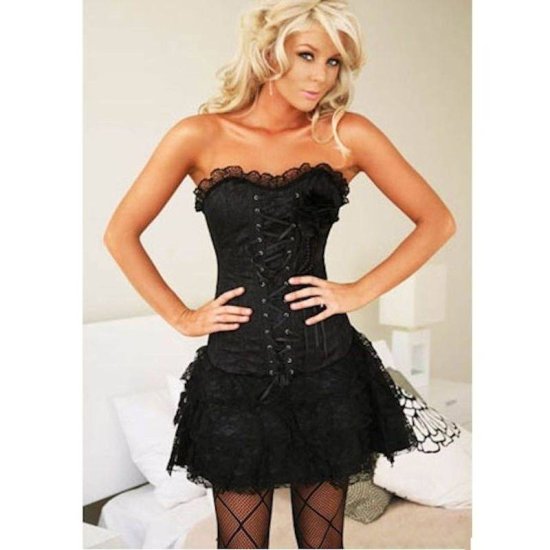 Corset Dress Black with Flower Pin - Click Image to Close