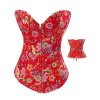 Corset Red Heavy Denim Floral Fabric
