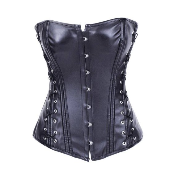Corset Black Leather Style with Side Panels - Click Image to Close