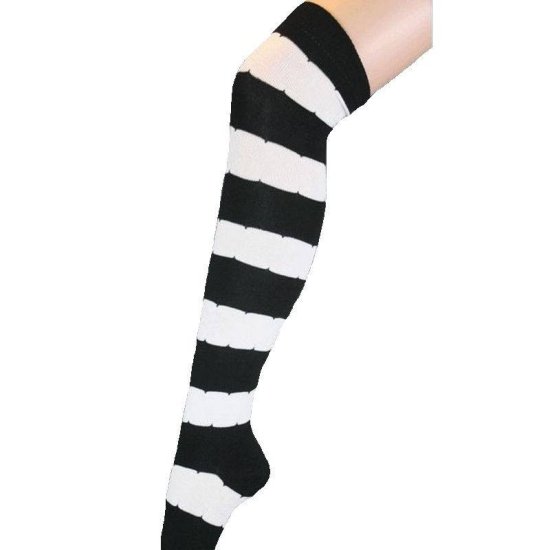 Striped Thigh High Socks Black White Wide Design - Click Image to Close