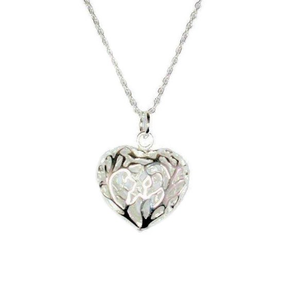 Pendant Necklace Silver Filigree Heart - Click Image to Close