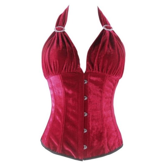 Corset Red Velvet Halter Style with Clip Trim - Click Image to Close