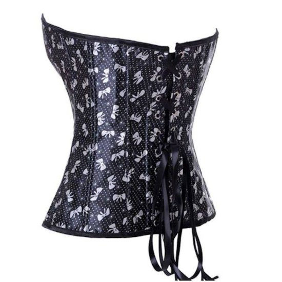 Corset Black Satin with Bow Designs - Click Image to Close