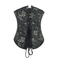 Steel Boned Underbust Corset Black with Dragons