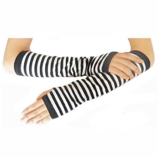 Gloves Finger-less Black and White Striped - Click Image to Close