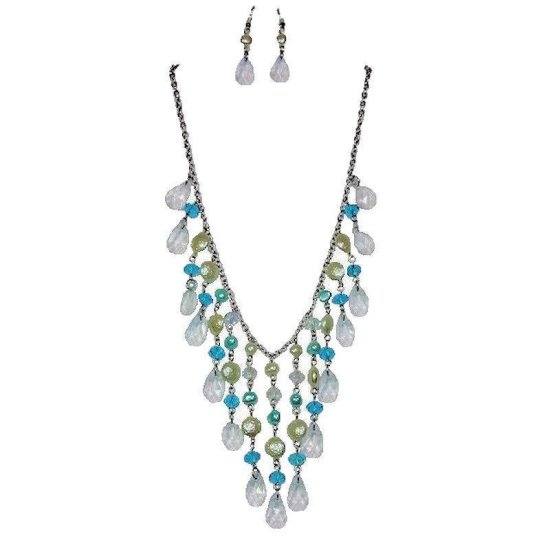 Jewelry Set Teal Chandelier Necklace and Earrings - Click Image to Close