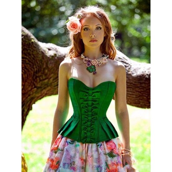 Corset Green with Bows Down the Front - Click Image to Close