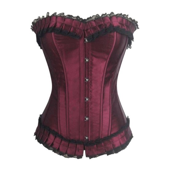 Corset Burgundy Satin with Ruffle Edging - Click Image to Close