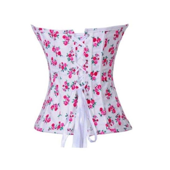 Corset White Floral Denim Fabric - Click Image to Close