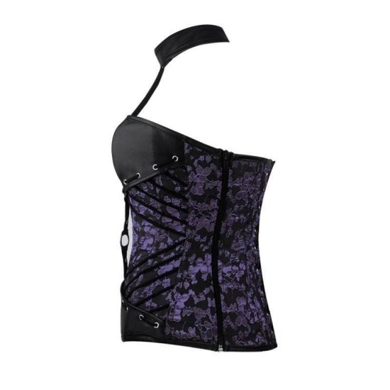 Corset Purple and Black with Tie Up Design Collar - Click Image to Close