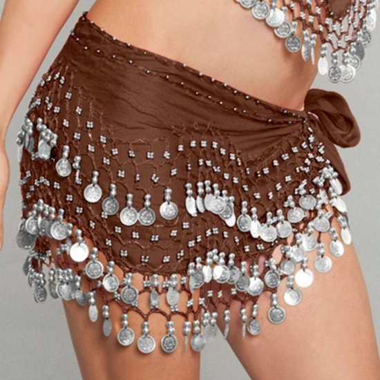 Belly Dancing Hip Scarf with Silver Coins for Dance Costume - Click Image to Close