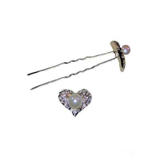 Bridal Hair Pin Crystal Heart - Click Image to Close