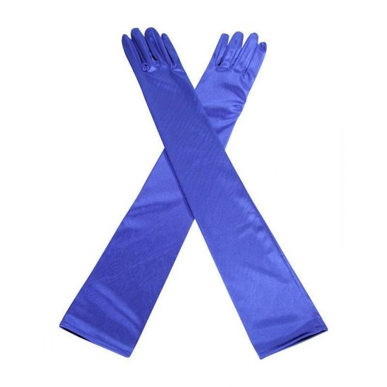 Gloves Royal Blue Satin Long and Glamorous - Click Image to Close